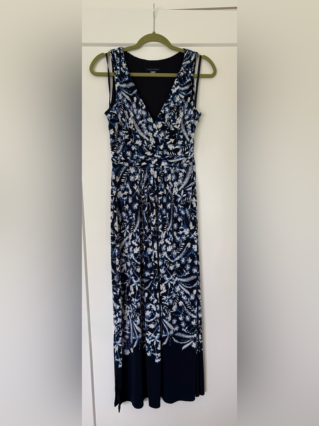 Tommy Hilfiger Navy & White Floral Maxi Dress - Sleeveless Wrap V-Neck